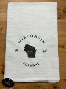 Wisconsin Badge and Motto Tea Towel