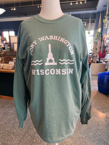 Port Washington Wisconsin Lighthouse With Waves Long Sleeve Tee