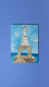 Song & Sparrow Studio-Port Washington Breakwater Light Watercolor Card