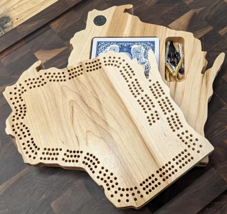 Wisconsin State Cribbage Board with Storage