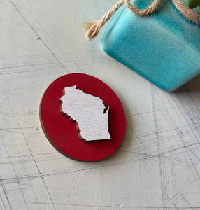 Wisconsin Red + White Wood Magnet