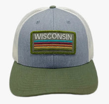 Load image into Gallery viewer, Olive + Gray WI Retro Trucker Hat
