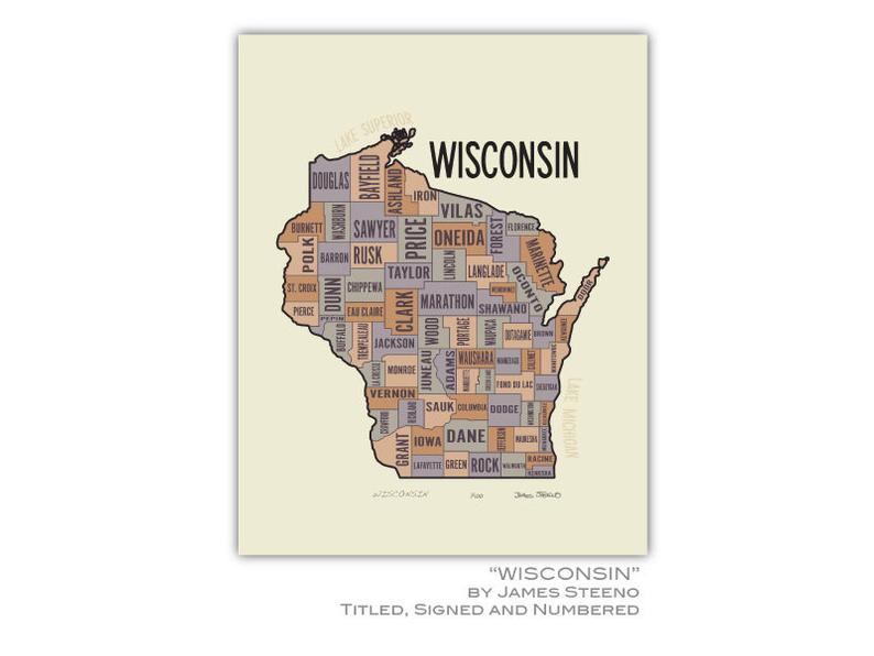 James Steeno Gallery - WI Counties Typography Print 11x14